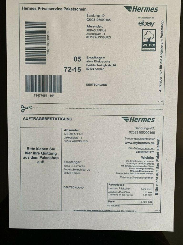 100 St. / Hermes Versandetiketten Online Frankierung Al Affan
